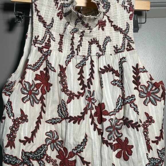 Joie Sleeveless Embroidered Top M Cream Boho Floral Cotton Button Back Blouse - Picture 6 of 8